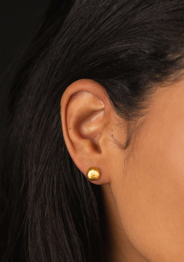 Brushed Cap Stud Earrings Gold