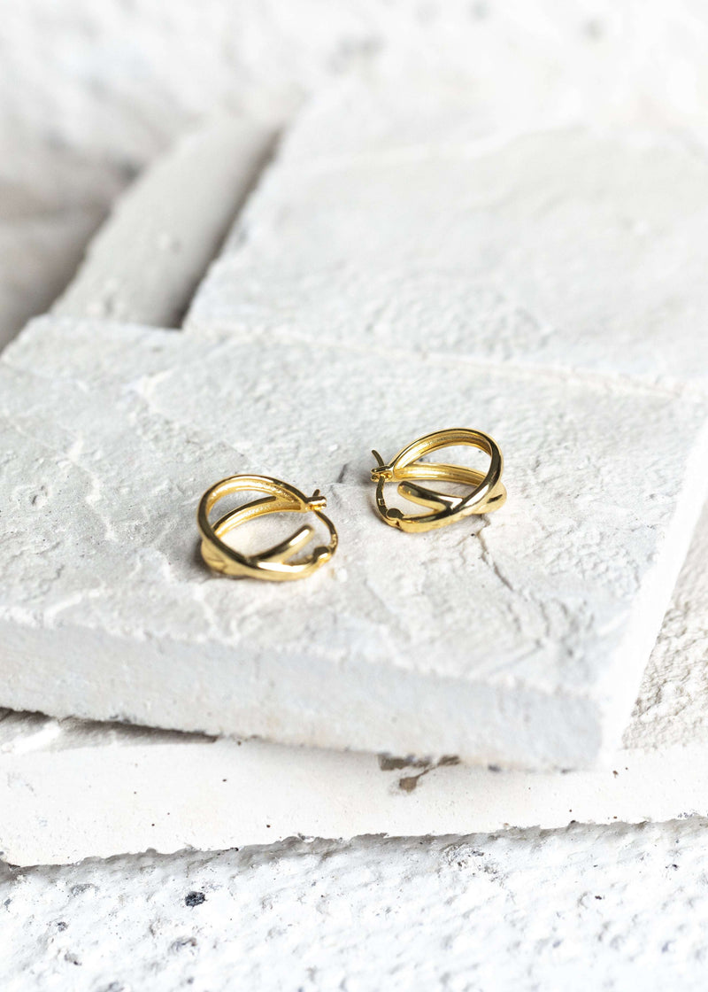 Crossed Plain Hoop Earrings Gold