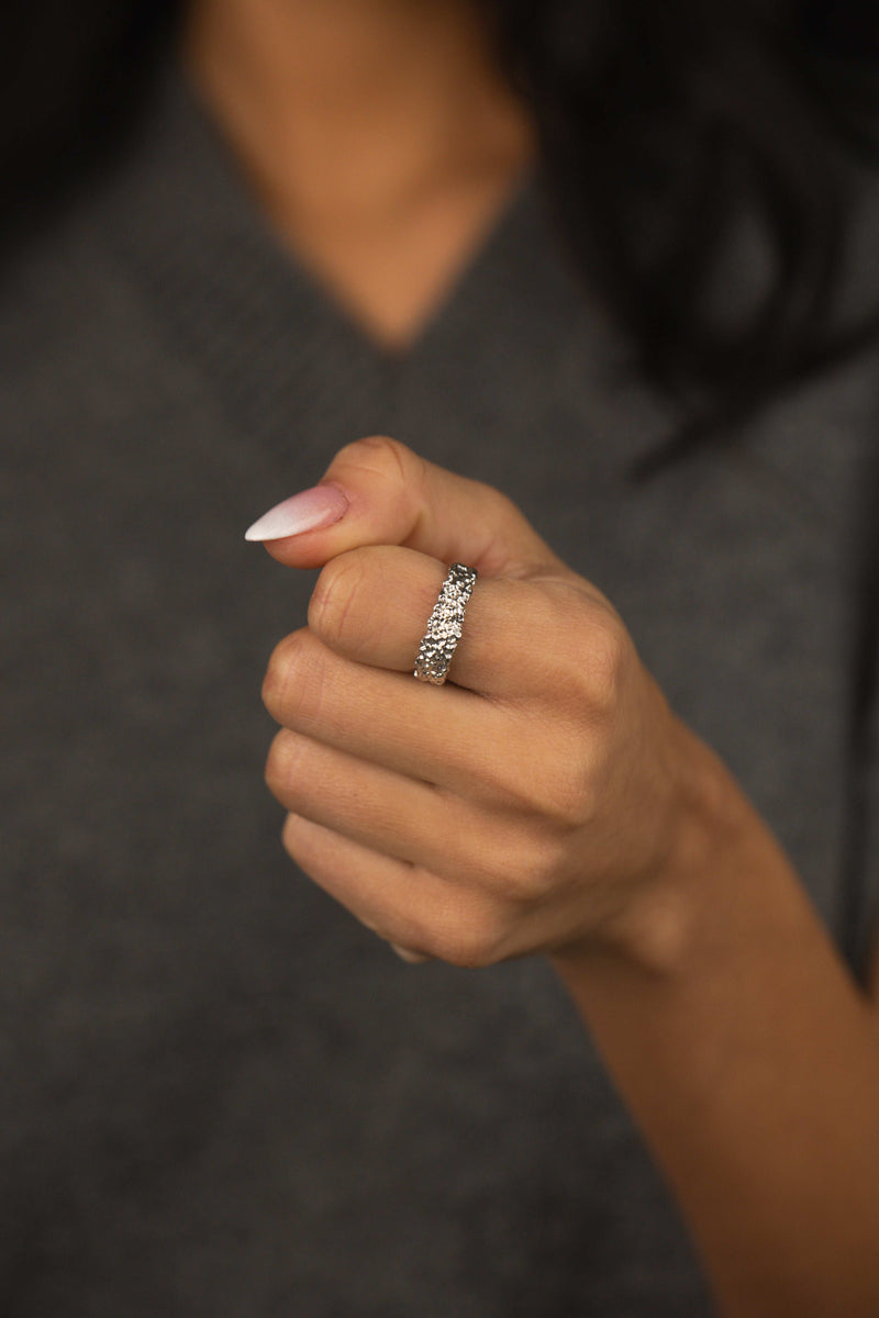 Rough Flat Multisize Ring Silver