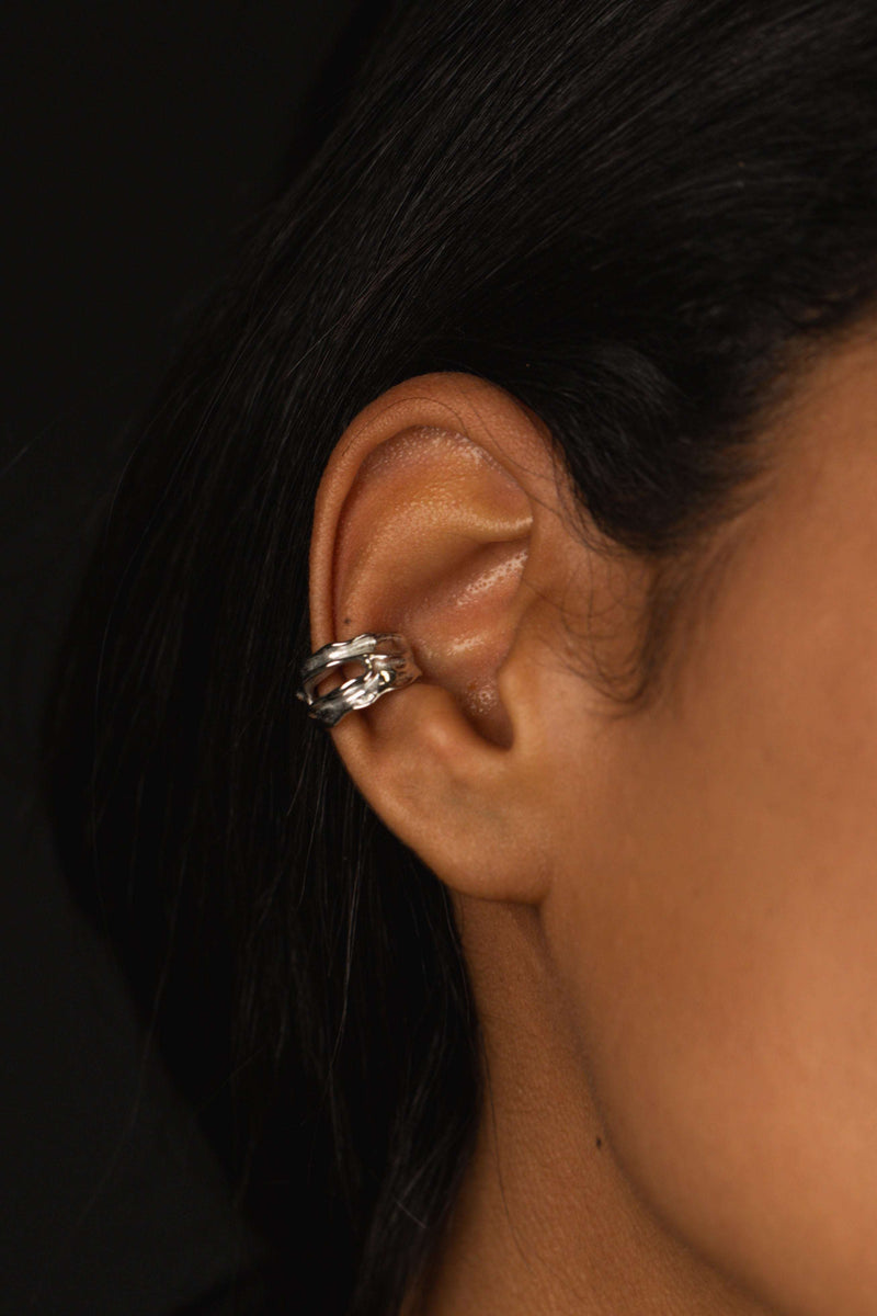 Rugged Split Ear Cuff Silver