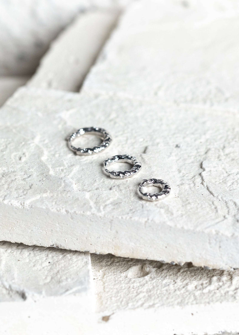 Small Hammered Hoop Earrings Silver