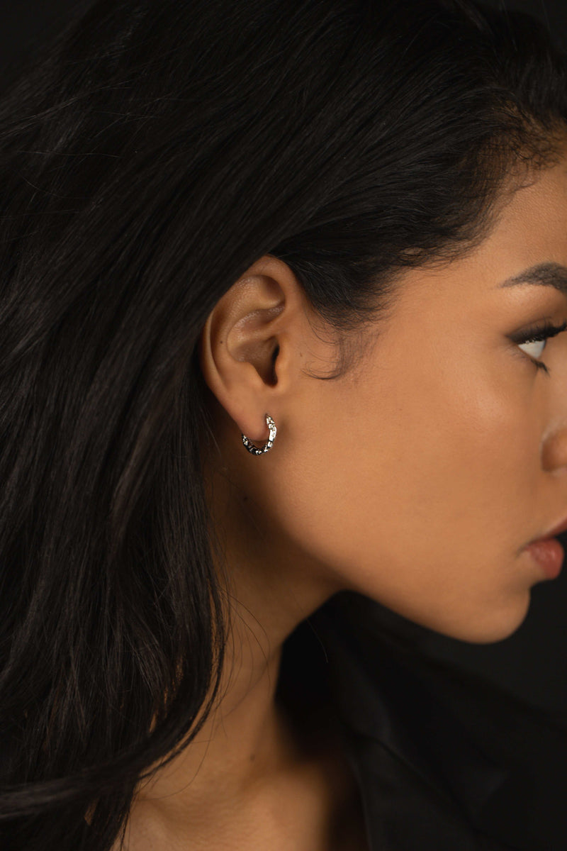 Small Hammered Hoop Earrings Silver